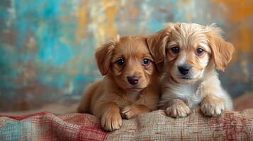 AI generated Sweet puppies on a soft, abstract background featuring gentle hues and subtle textures photo