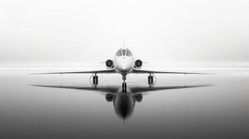 AI generated Soft reflections on the jet's surface harmonize with the minimalist aesthetic of the background photo