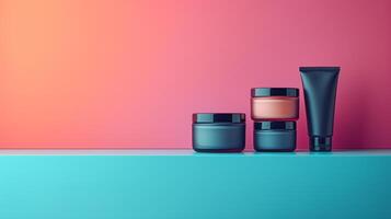 AI generated Minimalist backdrop highlighting skincare products with a sleek and modern aesthetic photo