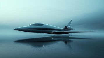 AI generated Soft reflections on the jet's surface harmonize with the minimalist aesthetic of the background photo