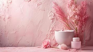 AI generated Soft hues and refined textures complement the understated elegance of the cosmetic items photo