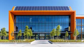 AI generated Solar panels integrated seamlessly into urban architecture photo