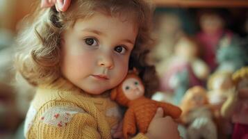 AI generated Her tender gestures towards her dolls reflect her nurturing nature and boundless affection photo