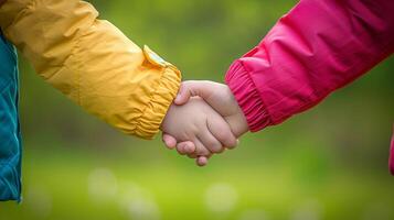 AI generated Two children holding hands, illustrating innocence and purity in their bond photo