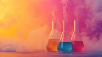 AI generated Vibrant chemicals reacting in beakers, showcasing the dynamic beauty of chemistry photo