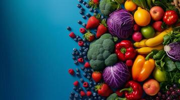 AI generated Vibrant fruits and vegetables arranged artfully, inspiring healthy eating habits photo