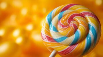 AI generated Vibrant swirls of color in a lollipop, reminiscent of childhood innocence and joy photo