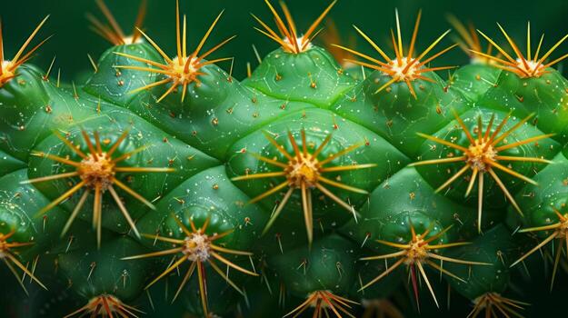 AI generated A macro photograph of a cactus's spiny surface, highlighting its unique texture and adaptations for water retention photo