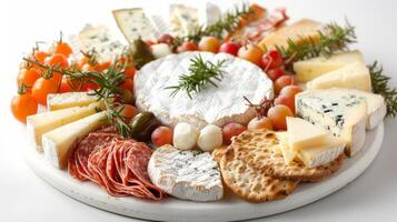 AI generated A platter of artisanal cheeses, a feast for the eyes with its variety of colors, textures, and flavors photo