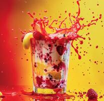 AI generated a smoothie with fruits and some fruit splash on top photo