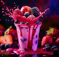 AI generated a smoothie with fruits and some fruit splash on top photo