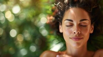 AI generated A woman practicing self-massage with essential oils, promoting relaxation and muscle tension relief photo