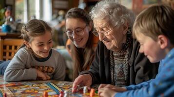 ai generado traer generaciones juntos para un memorable juego noche foto