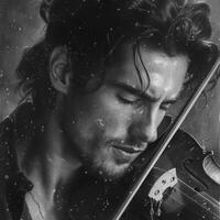 AI generated Convey the soulful essence of the music. closed eyes, a concentrated expression photo