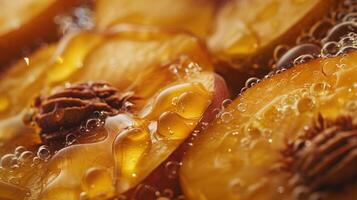 AI generated Close-up of grilled peaches with honey photo