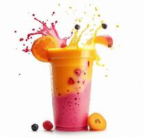 AI generated fruit smoothie with splashes of fresh fruit photo