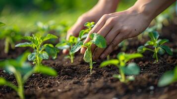 AI generated Embrace the beauty of sustainable living. hands delicately planting organic vegetable seeds in nutrient-rich soil photo