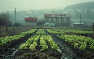 ai generado lechuga plantas cerca un fábrica granja foto