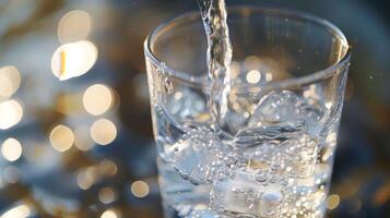 AI generated the simple pleasure of hydration. water pouring gracefully into a glass photo