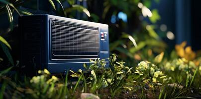 AI generated an air conditioning unit next to some beautiful grass photo