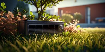 AI generated an air conditioning unit next to some beautiful grass photo