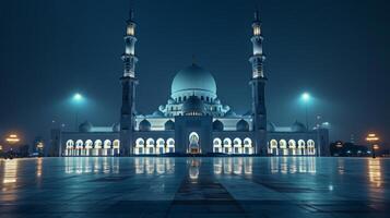 AI generated Beautiful minimalistic night background with a large beautiful mosque photo