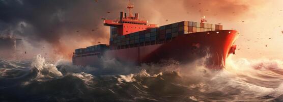 AI generated container shipping on rough seas container stock. photo