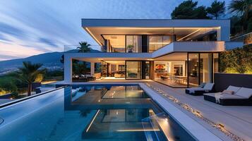 AI generated Modern luxury villa with swimming pool photo