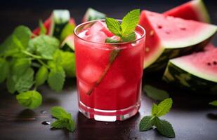 AI generated watermelon cocktail using mint and lime slices photo