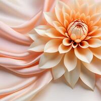 AI generated Beautiful cream Dahlia flower on elegant peach color silk background photo