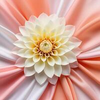 AI generated White Dahlia flower on elegant peach and white color silk background photo