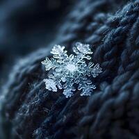 ai generado un cerca arriba de un copo de nieve en un suéter foto