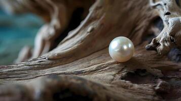 AI generated a white pearl sitting on top of a piece of wood photo