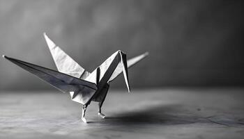 ai generado un negro y blanco foto de un origami pájaro