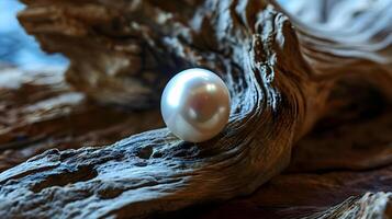 AI generated a white pearl sitting on top of a piece of wood photo