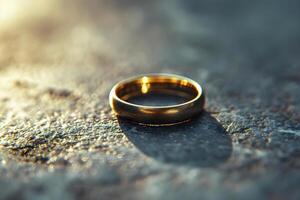 AI generated a close up of a wedding ring on the ground photo