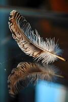 AI generated a close up of a feather on a table photo