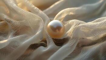 AI generated a close up of a pearl on a white fabric photo