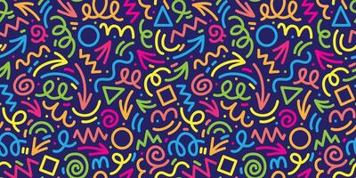 fun colorful line doodle seamless pattern. Creative abstract art background collection for children or festive celebration design. Simple childish scribble wallpaper print texture bundle. vector