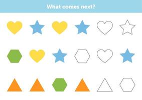 What comes next figures. Educational logical game for kids. Complete the sequence. Educational logical game for kids. vector