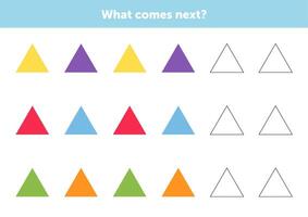 What comes next figures. Educational logical game for kids. Complete the sequence. Activity page for children. vector