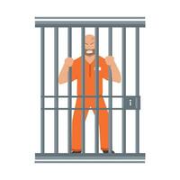 angry man holding bars behind prison flat design vector