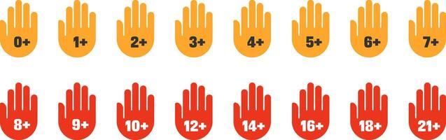 Age restriction hand icon set. Age limit, high quality vector illustration.