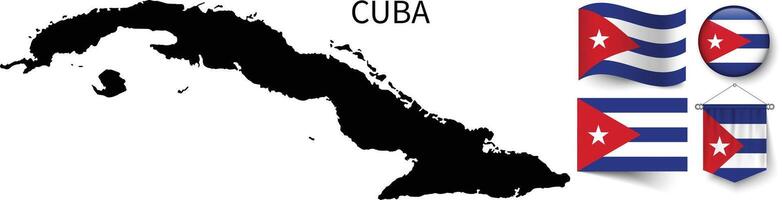 The various patterns of the Cuba national flags and the map of the Cuba borders vector