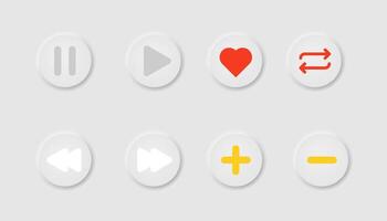 Online media player in neumorphism style, ui soft buttons design. vector