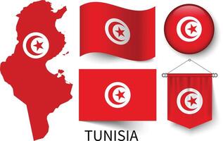 The various patterns of the Tunisia national flags and the map of the Tunisia borders vector