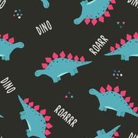 Vector seamless childish pattern with colorful dinosaurs. Baby background for nursery, wrapping paper, fabric, textile. Funny little dinosaur.