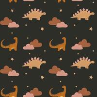 Vector seamless childish pattern with colorful dinosaurs. Baby background for nursery, wrapping paper, fabric, textile. Funny little dinosaur.