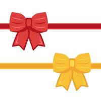 Bows. Red and yellow ribbon bow collection. Bowknot for decoration, big set of bowtie. vector
