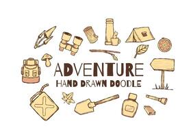 Hand drawn adventure doodle design elements vector illustration collection set